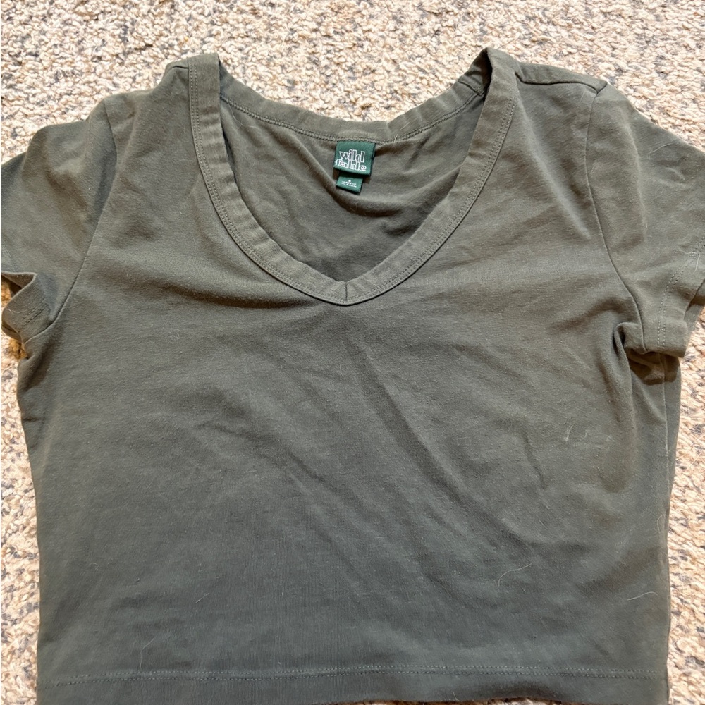 Wild Fable Women's Dark Gray V-Neck Crop Top